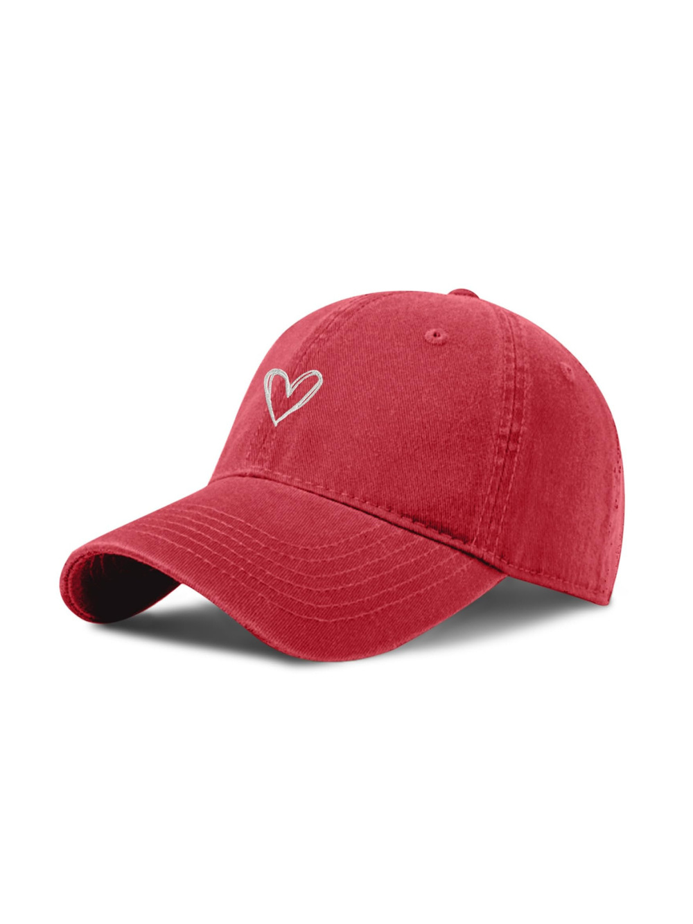 Vintage Heart Embroidered Baseball Cap Distressed Adjustable Hat | Red | Size OS